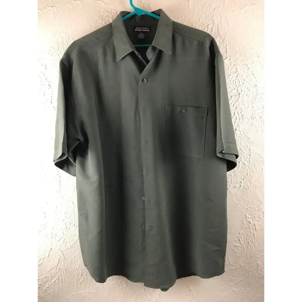 David Adams Collection Size Medium Short Sleeve Button Up Green Casual Shirt